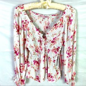Crave Fame Floral V-Neck Gathered Blouse M NWT